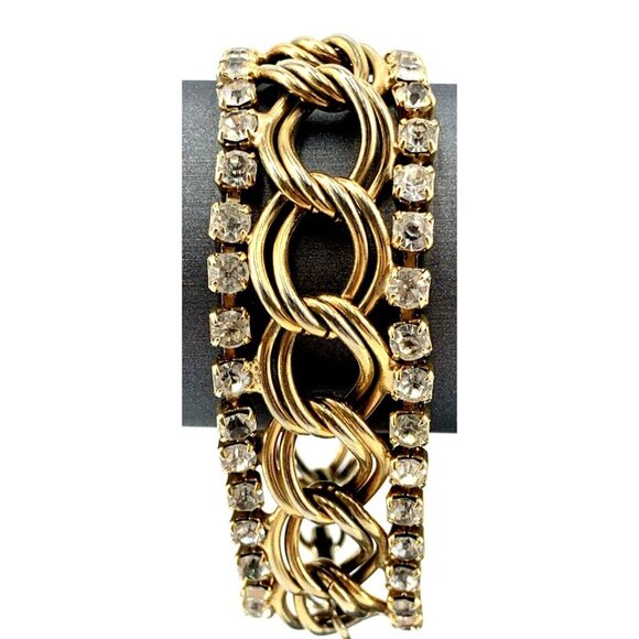 Vintage Rhinestone Bracelet and Earring Screw Back Cuban Link Gold Tone Set - Picture 12 of 12